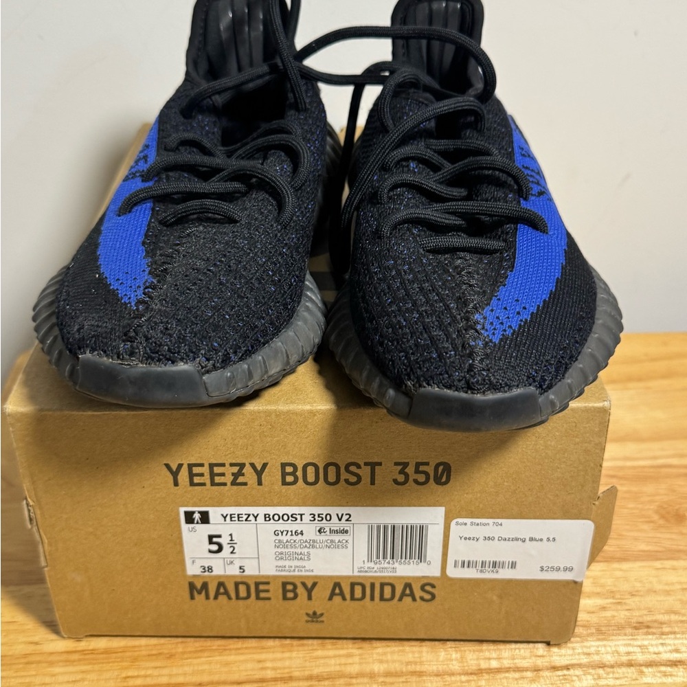 adidas Kids Yeezy Boost 350 V2 Black and Blue Sneakers